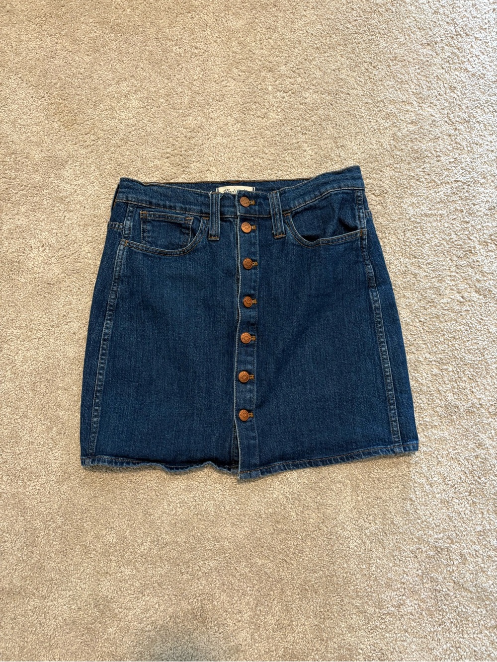 Madewell Button-Up Denim Blue Jean Straight Mini Skirt Size 28